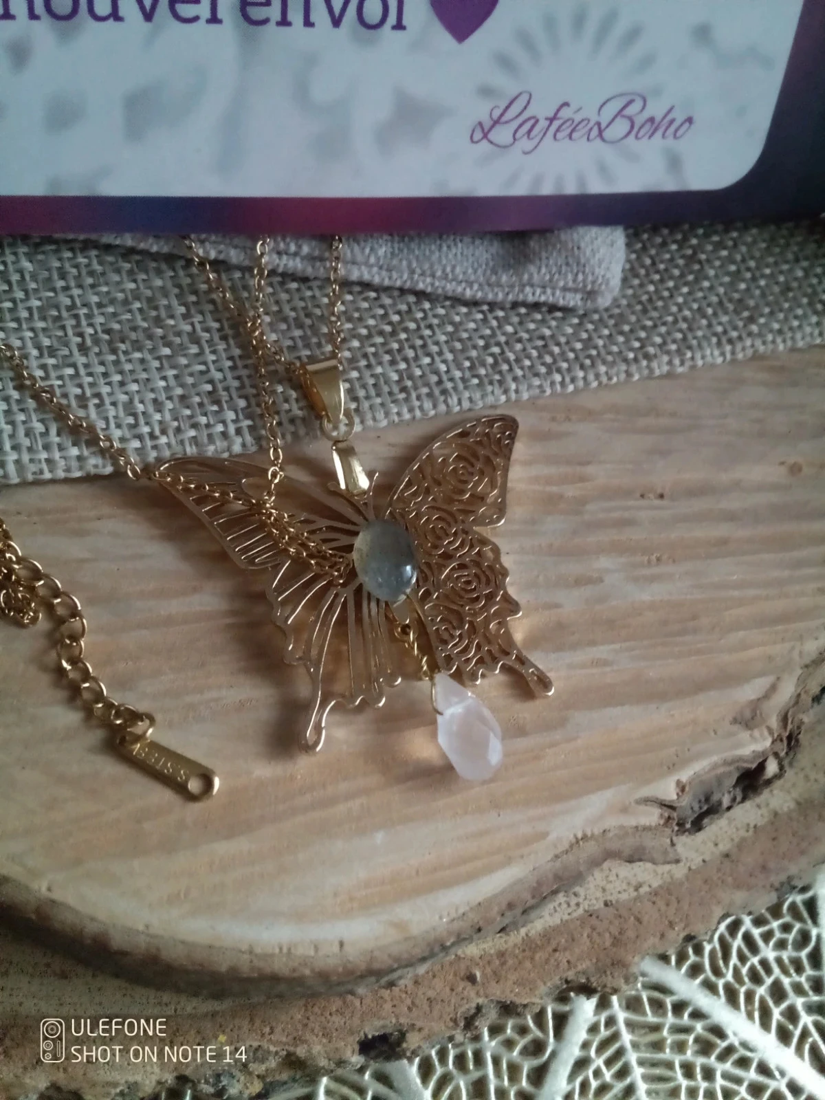 Collier papillon asymétriques avec pierres naturelles + carte – photo 3